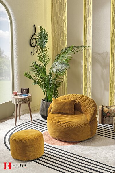 Huga Metal Puffy Puf Koltuk, Berjer Relax Koltuk Uzanmalı Kanepe , 3lü Takım