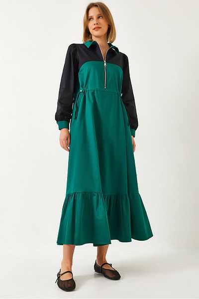 Bianco Lucci Damen-Babykragen, elastische Taille, langes, ausgestelltes Kleid 8122 60351249