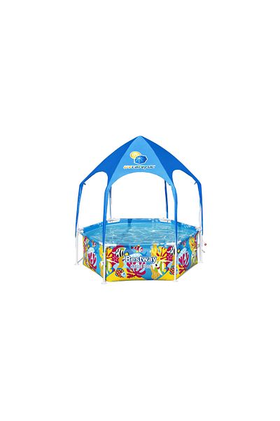 BESTWAY Steel Pro Uv Careful Splash N' Shade Play Pool 183x51cm|above Ground Family Pool With Sun Protection