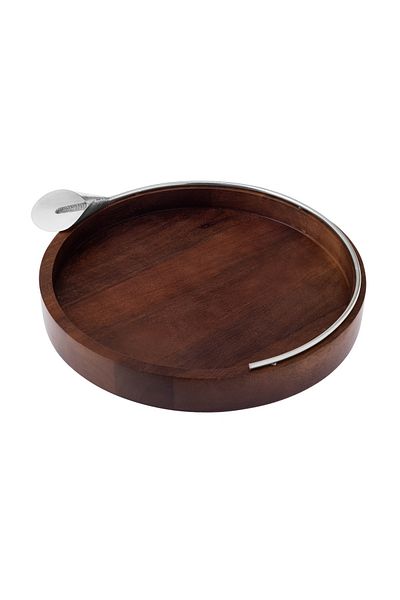 Dania 30 cm Beech Wood Serving Tray and Plate - Rose Gold-Tone Metal Decor