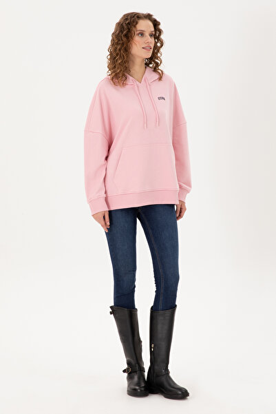 U.S. Polo Assn. Kadın Pudra Kapüşonlu Basic Sweatshirt 50297324-VR042