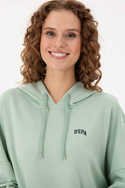 U.S. Polo Assn. Kadın Su Yeşili Kapüşonlu Basic Sweatshirt 50297324-VR048