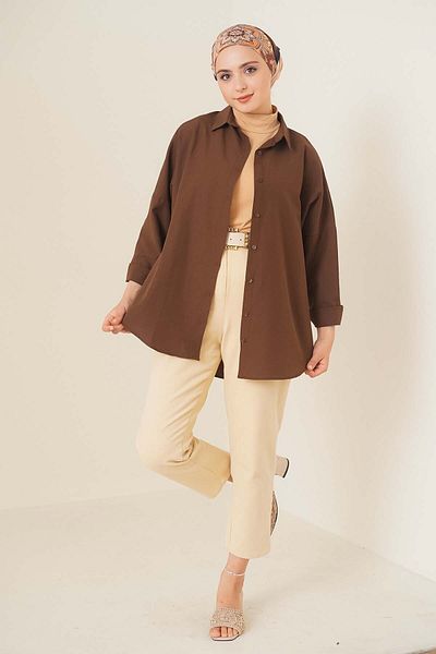Bigdart 103901 Oversize Basic Hijab Shirt - Brown