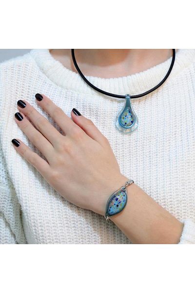 veraART Handmade Murano Glass Set of 2 Blue Necklace and Bracelet Tina