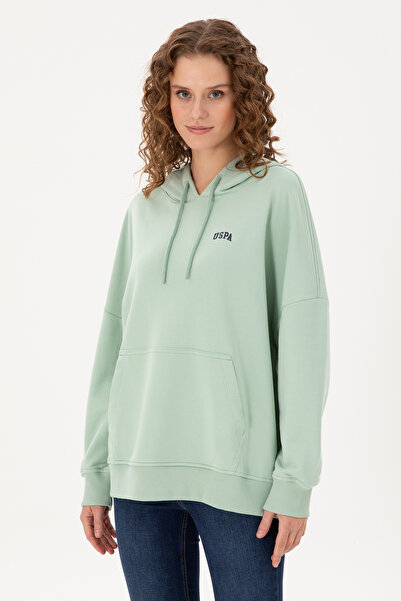 U.S. Polo Assn. Kadın Su Yeşili Kapüşonlu Basic Sweatshirt 50297324-VR048