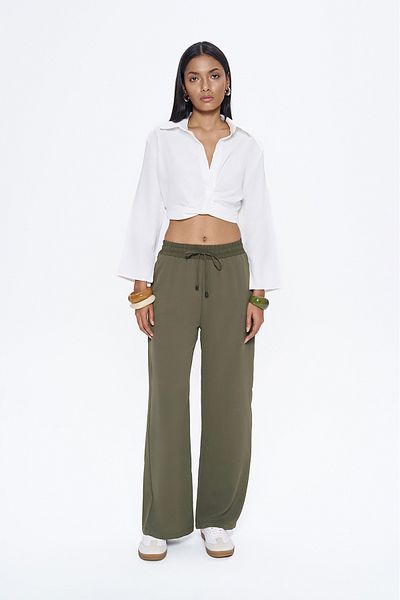Quzu Elastic Waist Crop Shirt White