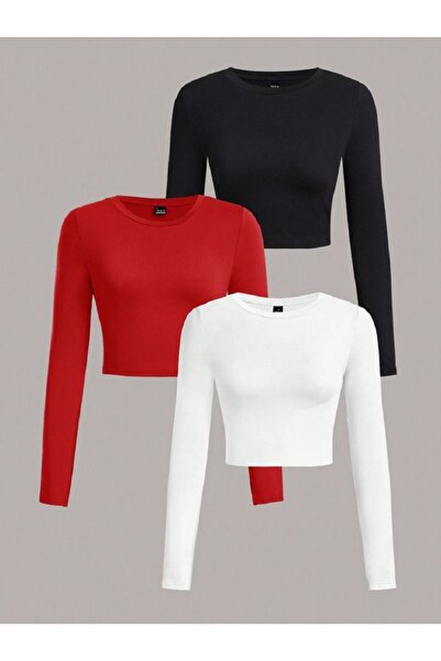 Lorya Giyim Kadın %100 Pamuklu Vücuda Yapışan Fitilli Bisiklet Yaka Kaşkorse ...