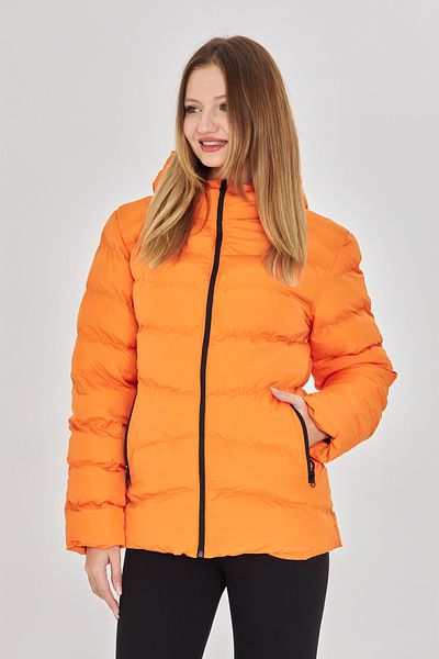QAWWA Women's Lined Hooded Windproof Orange Inflatable Winter Coat