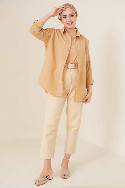Bigdart 103901 Beige Oversize Hijab Shirt