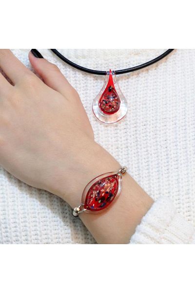 veraART Handmade Murano Glass Set of 2 Red Necklace and Bracelet Tina