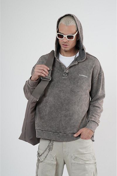 Butik Мъжки суитшърт с качулка и щампа от пран плат, голям размер TREND WE