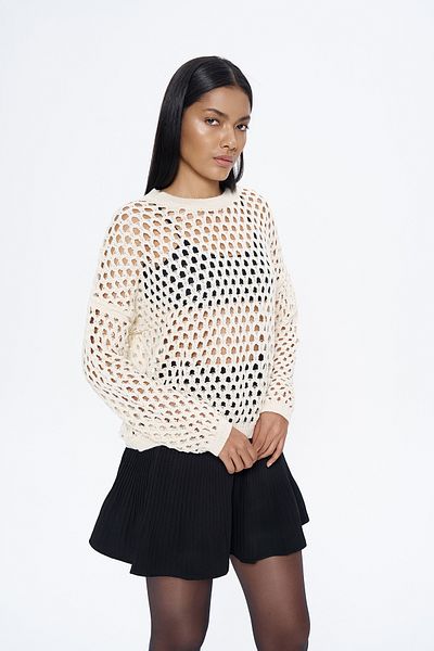 Quzu Openwork Detailed Fine Knitwear Cream