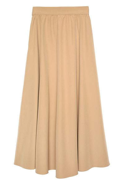 Quzu Beige Midi Length Skirt with Elastic Waist