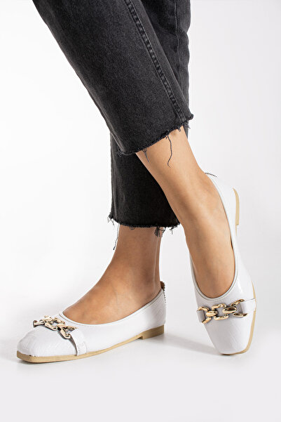 Moda Devrin Balerina cu lanț alb pentru femei, pantofi pentru interior și exterior