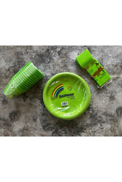 Party Partycom yeşil tabak,bardak,çatal seti sert plastik 25 kişilik