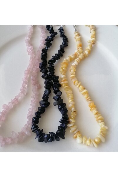 LemaStone 3 lü kolye seti sedef,pembe kuvars ve yıldız kırık doğal taşı