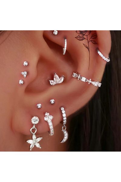 Heppii Silver Color Floral Patterned Piercing Helix - Cartilage
