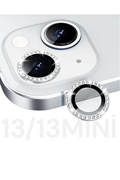 POWELL İphone 13 / 13mini Uyumlu 2adt Taşlı Silver Gümüş Taşlı Kamera Koruyuc...