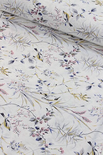 CAMELIA Cappuccino Serçe Ve Çiçekler Nevresimlik Pamuk Kumaş