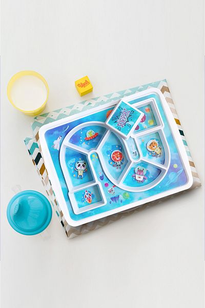 EĞLENCELİ TABAK Baby Kids Feeding Plate - Fun with Surprise - Space Themed - 23X30.5X3Cm Turkish Patent