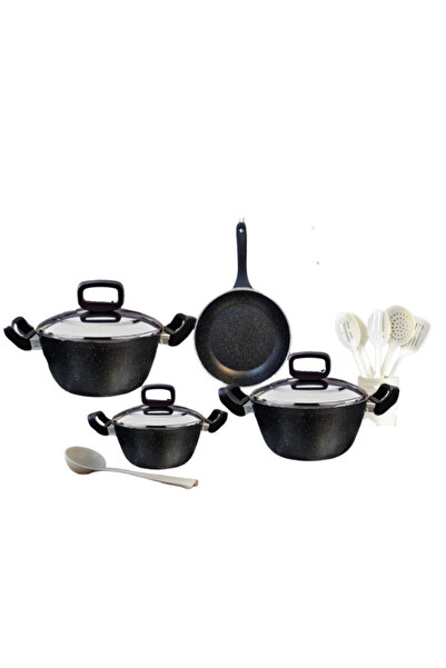 drobina Turkish granite cookware set consisting of 14 pieces black steel