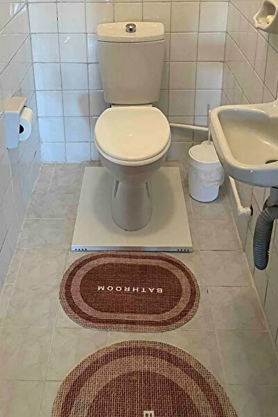 Else Dekor Дигитално принтиран противоплъзгащ комплект от юта, абсорбиращ вода, 2 части, овален килим за баня, 90x60 см, 40x60 см