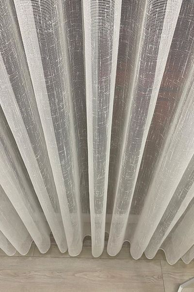 İNCİLİFE Ecru Linen Tulle Curtain - 1/3 Thick Pleated, Natural Color
