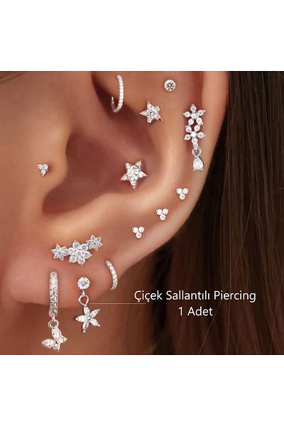 Heppii Silver Color Floral Patterned Piercing Helix - Cartilage