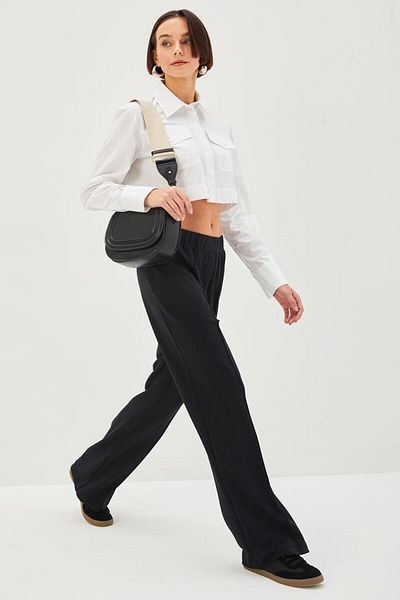 Allyco Ribbed Wide Leg Elastic Waist Comfortable Fit Knitted Trousers