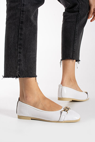 Moda Devrin Balerina cu lanț alb pentru femei, pantofi pentru interior și exterior