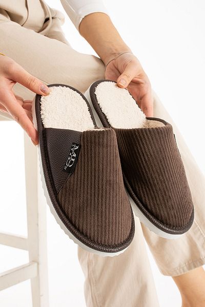 Moda Devrin Παντόφλες Unisex καφέ ημι-δερμάτινες εσωτερικές μάλλινες