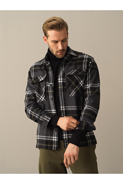 Xint Erkek Siyah Pamuk Dokulu Regular Fit Cepli Modern Ekose Gömlek