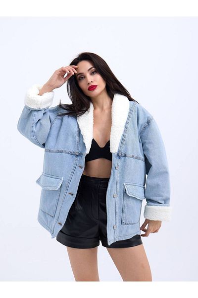 Womengrom Palton de denim oversize Ice Blue - Fame Women