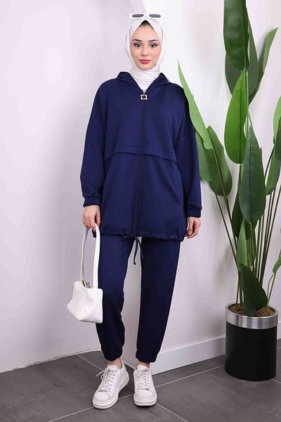 İmajButik Σετ παντελόνι με κουκούλα Navy Blue με δύο κλωστές