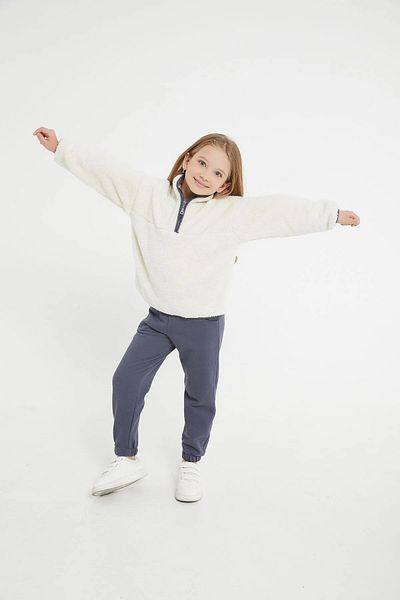 Rolypoly Beige Girl's Tracksuit Set with Collar Zipper