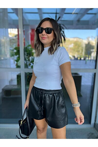 kubraozbeybutik Siyah Deri Şort