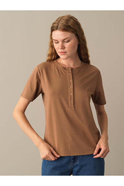 Xint Kadın Camel Modal Dokulu Regular Fit Tişört