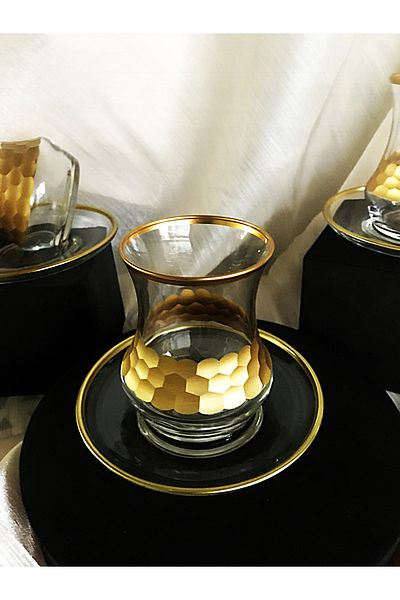 DECOSTYLE Honeycomb 12 Piece Glass Tea Set with 6 Teaspoons as a Gift
