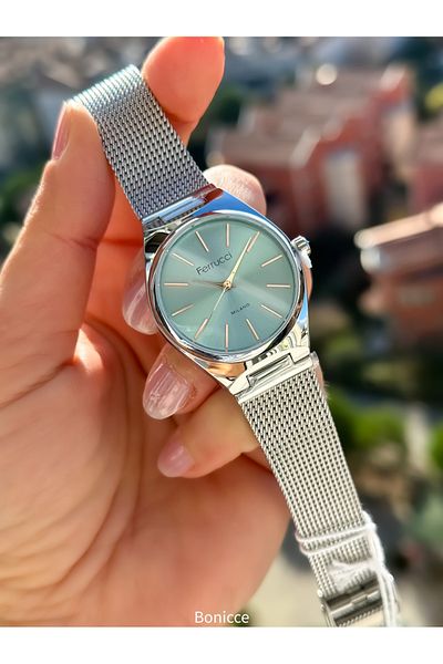 Ferrucci Brand Baby Blue Dial, Steel Mesh Cord Silver Color Women Wristwatch Bracelet