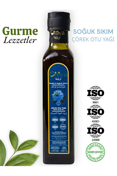 OILIVA GIDA SAN. VE DIŞ TİC. LTD. ŞTİ. %100 Doğal Soğuk Sıkım Çörek Otu Yağı 250 ml – Cam Şişe – ISO & KOSHER Onaylı