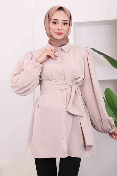 İmajButik Stone Waist Belted Shirt Tunic