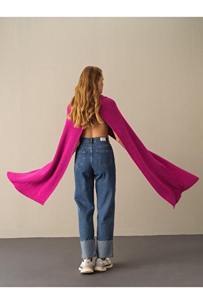 Xint Kadın Fusya Regular Fit Triko Yün Pelerin