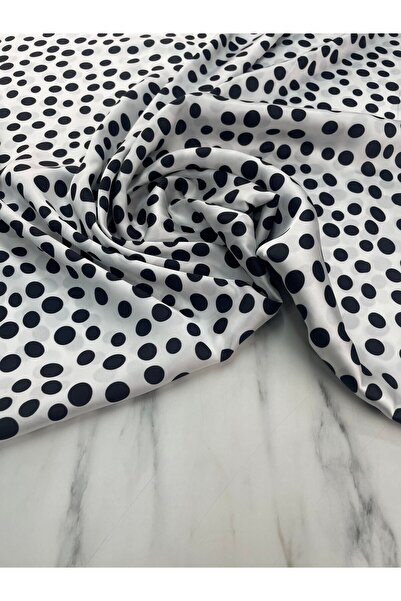 ipekkumaş Beyaz Puantiye Desen Elbiselik Gömleklik Tivil Saten Kumaş Ürünümüz...