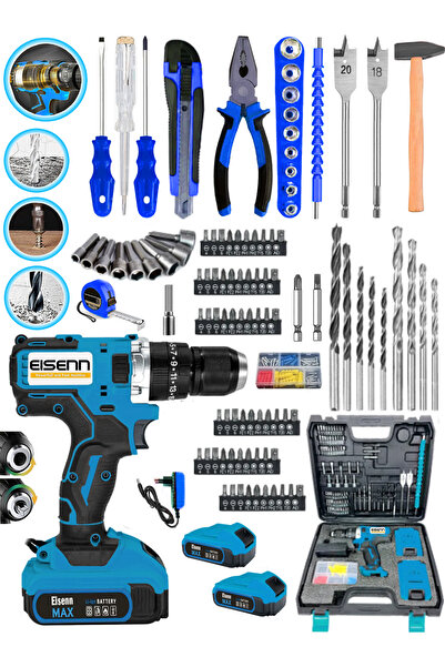 Eisenn ALMAN ESR 1800 Bakır Şanzuman 157 Parça Özel Setli Çift Akülü Vidalama...