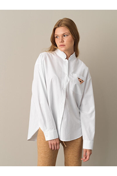 Xint Kadın Kbeyaz %100 Pamuk Hakim Yaka Oversize Gömlek