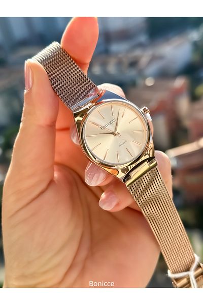 Ferrucci Brand White Dial, Steel Mesh Cord Rose Color Women Wristwatch Bracelet