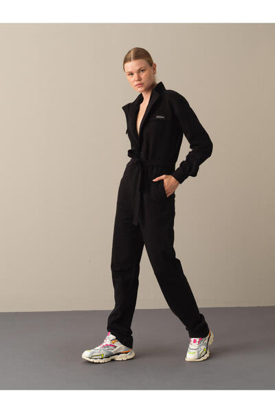 Xint Kadın Siyah Pamuk Dokulu Regular Fit Tulum