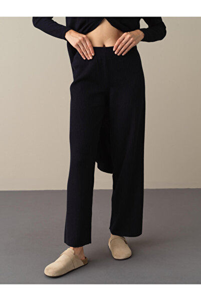 Xint Kadın Lacivert Pamuk Dokulu Oversize Triko Pantolon