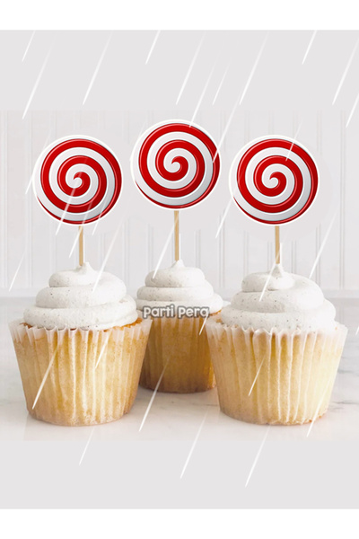 parti pera Yılbaşı Temalı Şeker Desenli Sirk Temalı Cupcake Pasta Kürdan Süsü...