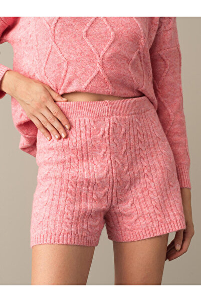 Xint Kadın Pembe Yumuşak Dokulu Regular Fit Triko Şort